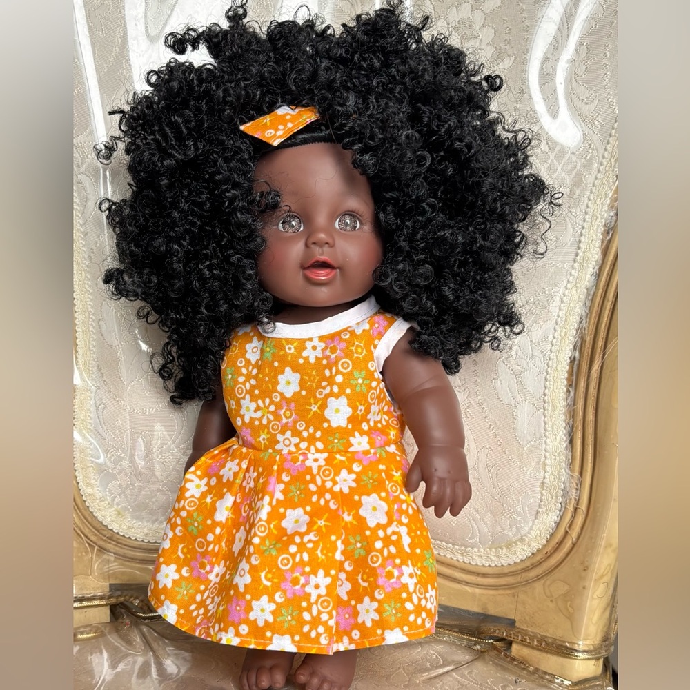 Nathaniel 12”  African American Baby  Doll Ethnic Afro Floral Dress